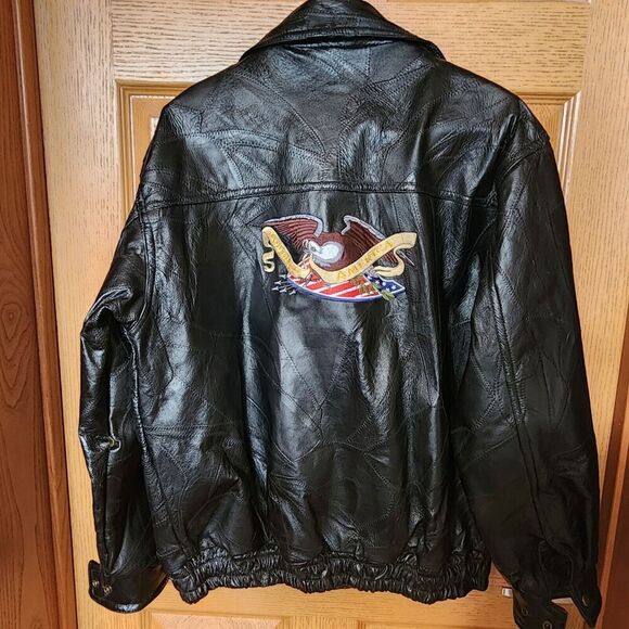 Vintage Motorcycle Leather Jacket with American Flag Patch & Eagle‎ Patch Size M - Picture 8 of 16
